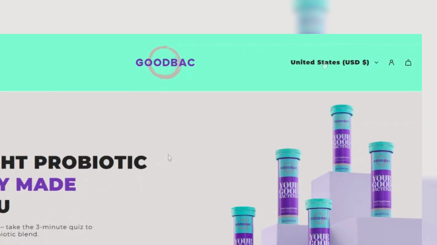 GoodBac probiotic storefront hero showing product bottles